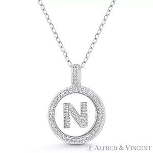 Initial Letter "N" CZ Crystal Pave Pendant in .925 Sterling Silver w/ Rhodium